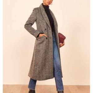 Reformation York Herringbone Wool Blend Long Coat Medium